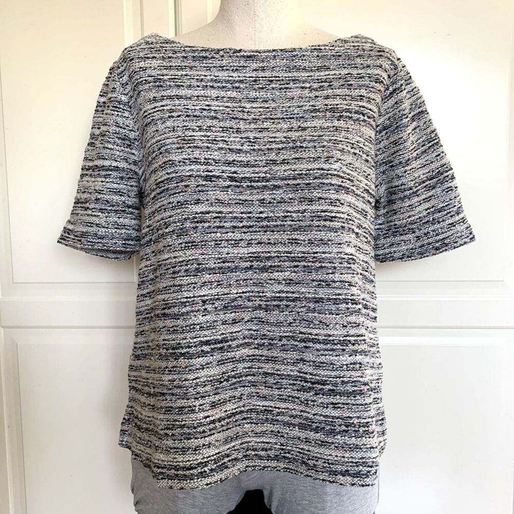 Loft Woven Tweed Textured Short Sleeve Blouse Sweater Top Womens S